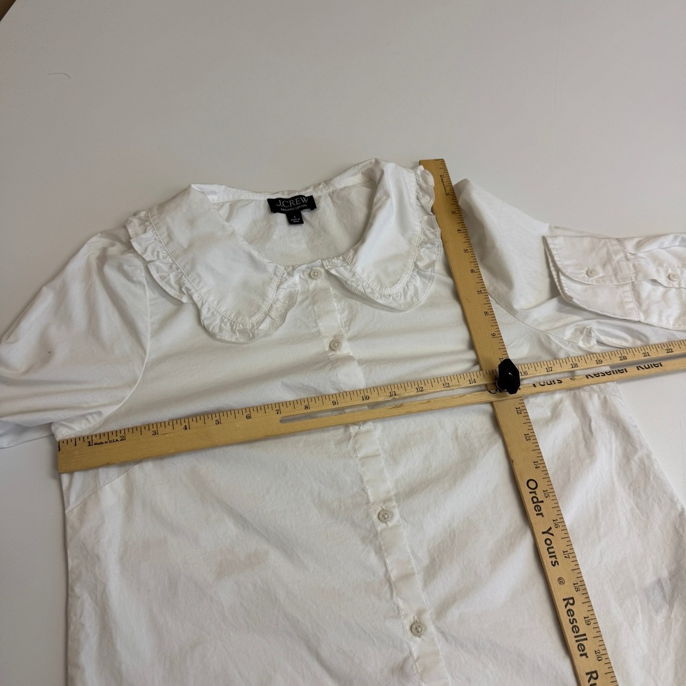 J.Crew Blouse Womens 6 White Peter Pan Collar Ruffle Organic Cotton BT732 - Picture 8 of 10
